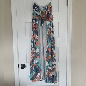 L'ATISTE Tropical Print Maxi Skirt with Buckle and Liner Swim Playsuit Bottom
